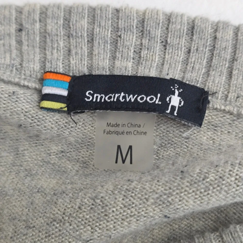 Smartwool Mens Merino Wool Blend V-Neck Sweater Gray Heather Flecked Size M